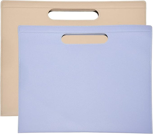PATIKIL 2Pcs Leather Folder, 13.3x12.6 Magnetic Leather Document Holder File Folder PU Pouch Bag Portfolio File Organizer Handbag Personal Envelope Waterproof for Traveling, Purple Khaki