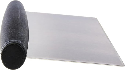 Amazon Basics Multi-Purpose Bench Scraper, Stainless Steel Dough Cutter with Measurement Marks, Dishwasher Safe, Non-slip Contoured Grip, 6", Black, Silver