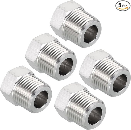 Pack of 5, 1/2" Male G to 3/8" FeMale NPT Solid 304 Stainless Steel Hex Bushing, Hose Fittings Adapter Reducer for Pipe Leak Repair, Bathroom Remodeling, Tool Extensions