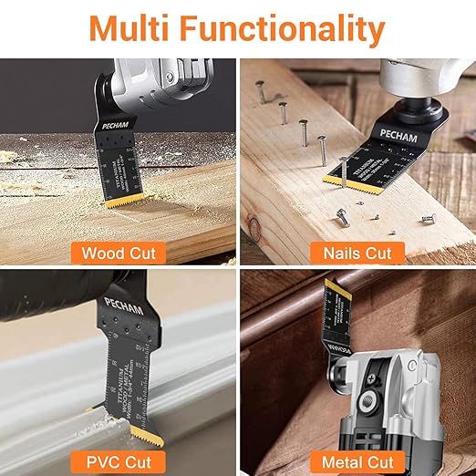 PECHAM 50PCS Titanium Oscillating Tool Blades, Universal Oscillating Multitool Blades Metal Cutting Quick Release for Hard Material Metal Nails Wood Plastic Fit Dewalt Rockwell Milwaukee Makita Bosch