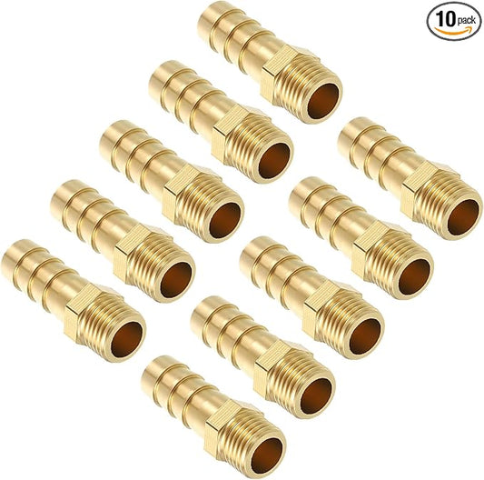 Pack of 10 Brass Hose Barb Fittings Adapter Connector 8mm Hose Barb to M10x1 Male Fittings for Home Machines, Massage Bathtubs, and Irrigation Systems