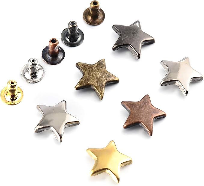 200 Sets 12MM Mixed Color Star Rivets for Leather Star Rivet Studs Kit Garment Rivets Leather Rivets Studs and Spikes for Leather Craft Clothing Bags Belts Dog Collar Shoes DIY Rivets 15/32 Inch