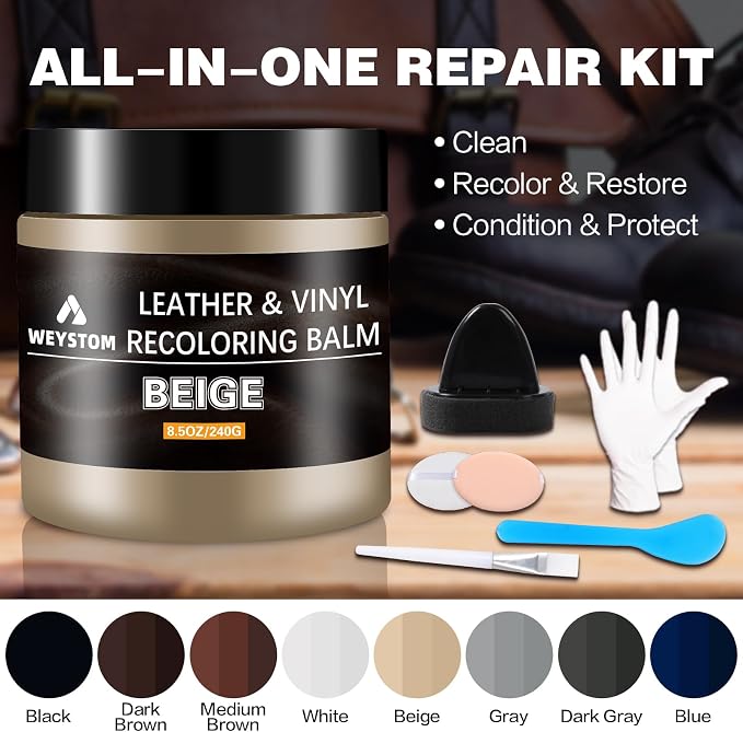 Leather Recoloring Balm - Beige Leather Repair Kit for Furniture, Leather Dye & Paint to Recolor, Restore & Repair Faded, Cracked, Peeling Leather