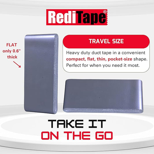 Travel Size Pocket Duct Tape 2-Pack – Compact Flat Small Mini Rolls - for Repairs Camping Emergency Gear EDC DIY Crafts - 1.88 inch x 5 Yards per Pack (Twin Silver)