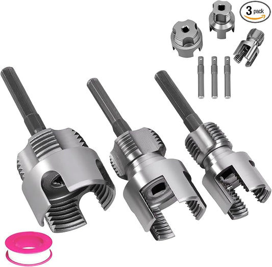 3PCS PVC Pipe Threader Kit - Dual-Function Internal & External Pipe Threading Tool for 1/2"& 3/4" & 1" PVC/Plastic Pipes