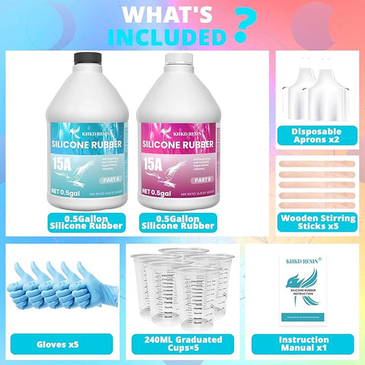 Silicone Mold Making Kit, 15A Liquid Silicone Rubber 1 Gallon, Translucent Clear Mold Making Silicone Mixing Ratio 1:1 – Bubble-Free, Easy Demold for Resin Molds, 3D Molds, 4H Fast Cure