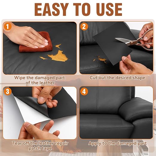 Vigorder Leather Repair Tape, 3" x 61" Self Adhesive Leather Repair Patch for Furniture, Sofa, Car Interior, Office Chair (Dark Brown)
