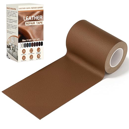 Vigorder Leather Repair Tape, 3" x 61" Self Adhesive Leather Repair Patch for Furniture, Sofa, Car Interior, Office Chair (Light Brown)