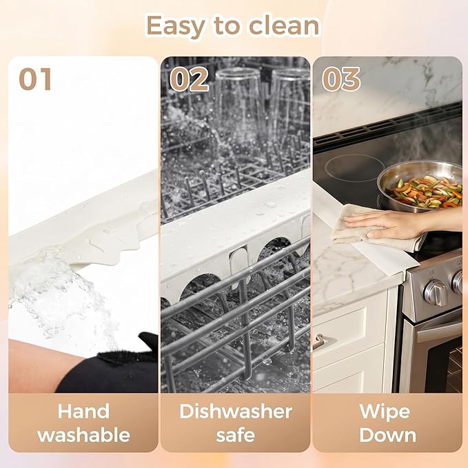 Silicone Stove Gap Covers with Stainless Steel, Oven Gap Filler Seals Gaps Between Stovetop and Counter, Stove Gap Guards Range Trim Kit, Easy to Clean Stove Gap Guard (Beige 2 Pack,25")