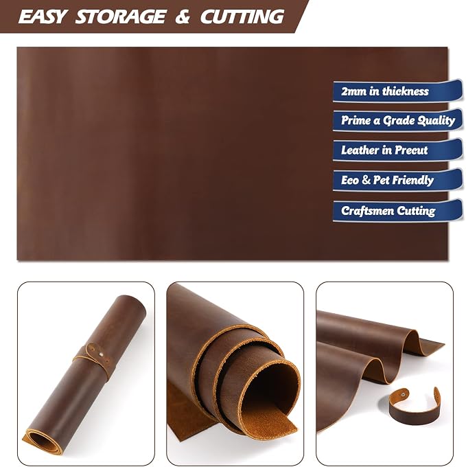 RingSun Genuine Leather Sheets for Crafts 24''X24'' Full Grain Leather Tooling Leather (2mm) Thick Cowhide Leather Pieces Square, Dark Brown