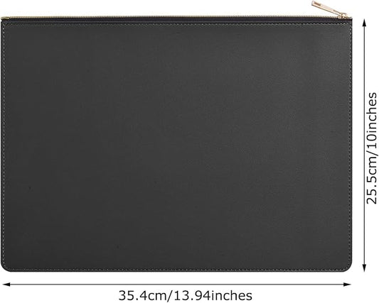 PU Leather A4 File Folder Zipper Document Holder Envelope Folder Case for Receipt Contract (2, Black)