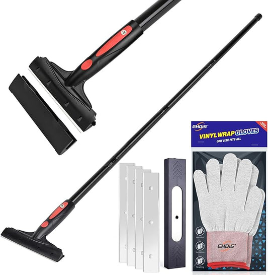 EHDIS Extenble Razor Blade Scraper, 16''-58'' Long Handle 6" Wide Blade Scraper Tool with 10 Double-Edge Blades for Cleaning Paint, Caulk, Adhesive,Painting, Tile, Floors, Ice Scraper (068-pro)