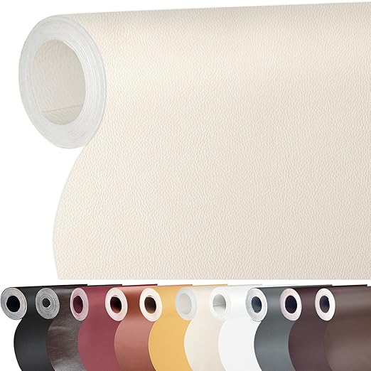Leather Repair Patch 17x158 inch Large Self-Adhesive Leather Repair Tape, Reupholster Leather Patches for Furniture Couch Chairs Car Seat (Beige, 17x158 inch)