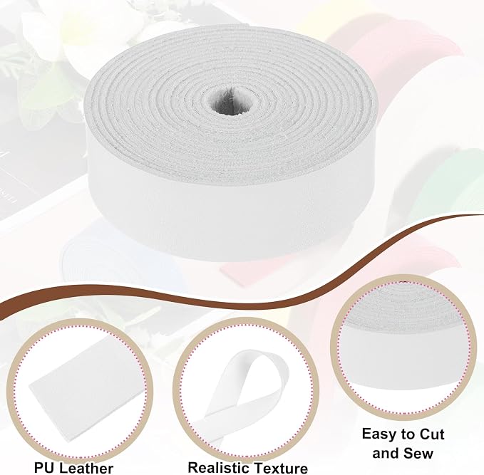 MECCANIXITY Faux Leather Strap, 1" Width x 98" Long Grained Leather Belt Strip Trim Roll for DIY Craft Projects, Pet Collars, Traction Ropes, Bag Straps, Hobby Workshop (White)