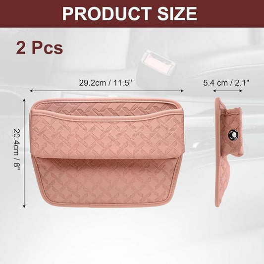HARFINGTON 2pcs Car Seat Gap Filler Organizer 11.5 x 8 x 2.1 Inch Leather Universal Car Organizer Storage Box Between Seat and Console for Phone Sunglasses Keys, Pink