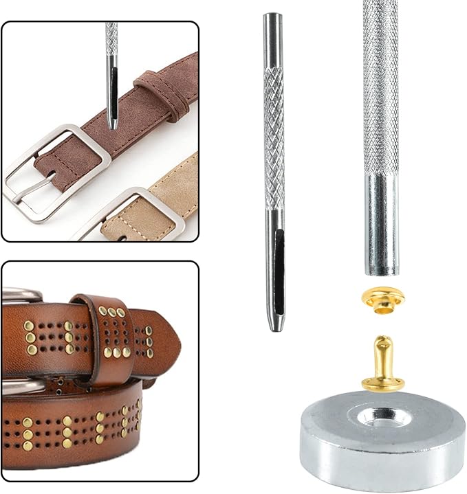 200Sets 6mm Caps Leather Rivets, Double Cap Metal Rivet Tubular Leather Rivets Studs for Fabric Clothing Pets Collar Shoes Bags Belt Repair Decoration Accessories Crafts (Gold)
