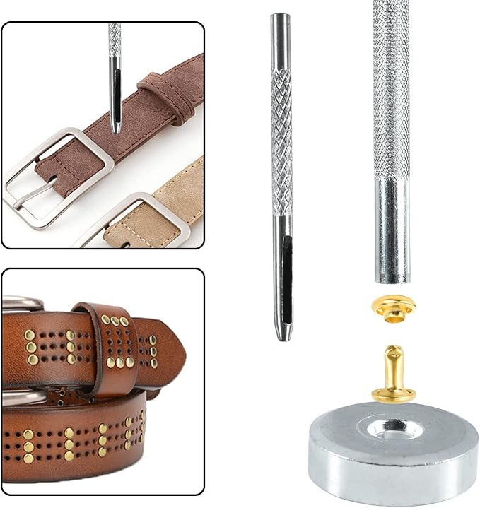 400Sets 6mm Double Cap Leather Rivets Kit, Leathercraft Rivet Tubular Metal Rivets Studs with 3PCS Punch Rivets Setting Tools, for Keyring Pets Collar Bag Repair Decorate Crafts Accessories (4 Colors)