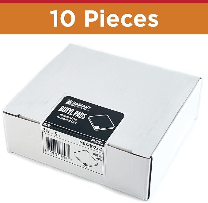 Radiant Solutions Company Butyl Tape Pads for Heat Tape Clips - Sealant Pads Made To Last & Easy Installation - Use for Roofing (Large) - 10 Pack