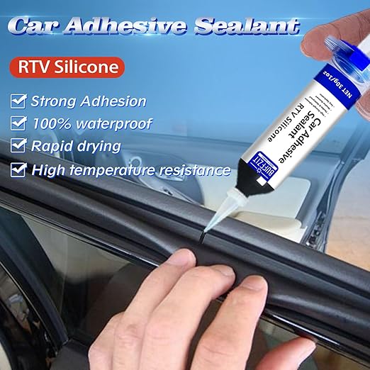 Silicone Sealant RTV 100% Silicone Waterproof Sealant – All-Purpose Caulk for Car, Kitchen, Window, Bathroom, Door – High Strength, Anti-Shrink & Crack (Clear, 30g/1oz)
