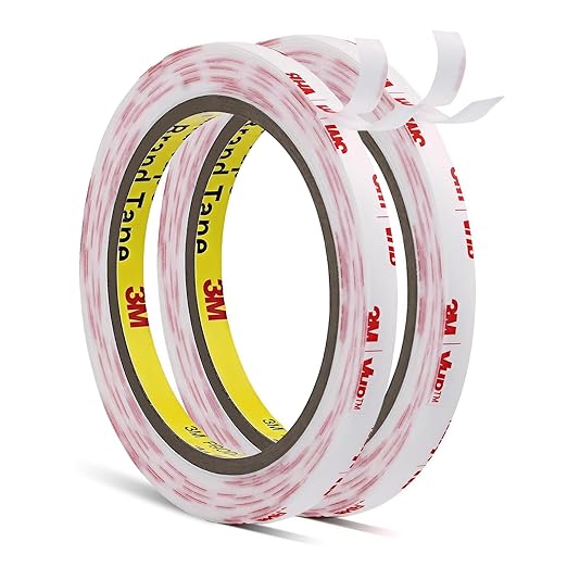 Double Sided Tape Thin 1/4''x15.4Ft 2 Pack Made of 3M 4930 Removable Mounting Tape White Heavy Duty Adhesive Waterproof Foam Tape for Car Home Office Decor, 0.025in Thick