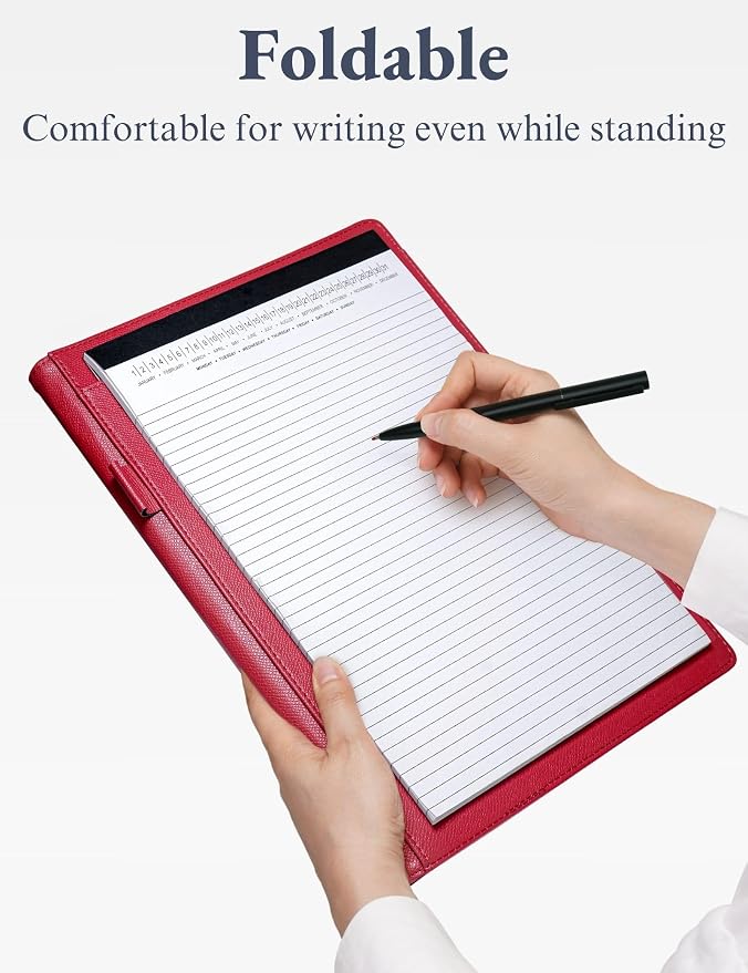 Mymazn Padfolio, Portfolio Folder, Legal Pad Holder, Resume Folder | Faux Leather Binder with Document Organizer, Business Card Holder, Letter-Size Notepad for Interview, Men & Women, Red