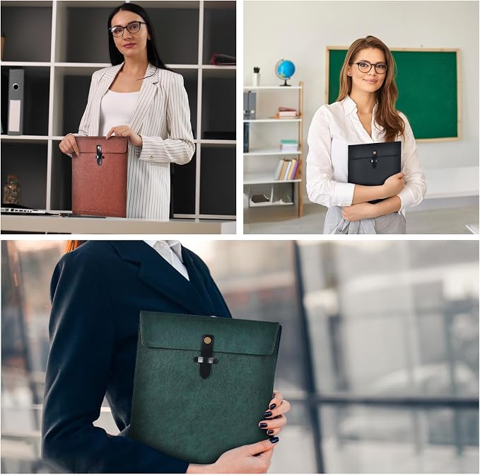 Black PU Leather File Folder, Snap Closure File Organizer, Important Document Folder, Document Organizer, Laptop Sleeve Notebook Case, Leather Folder A4 Envelopes Filing Folder 3PCS