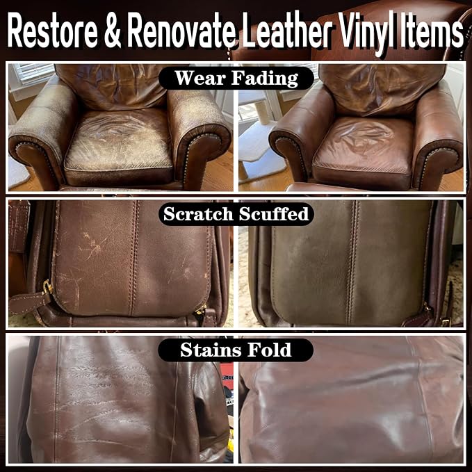 Leather Recoloring Balm Medium Brown Dye Vinyl Car Interior Boat Seat Paint Crafts Furniture Couch Recliner Chair Boot Jacket Shoe Bag Purse Belt Color Restorer Fading Stain Scratch Remover Repair