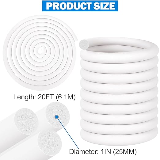 MYFAMIREA 20FT Backer Rod 1 Inch EPDM Rubber Caulk Saver Weather Strip Seal Concrete Expansion Joint Filler for Gaps and Joints, White