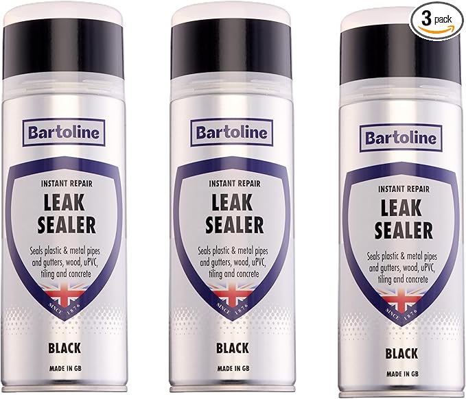 Bartoline Leak Sealer Spray, Black, 13.5 oz [3 Pack] - Instant Waterproof Sealant for Pipes, Gutters, Roofs, Cracks & More Weatherproof, Durable & Overpaintable - 400 ml