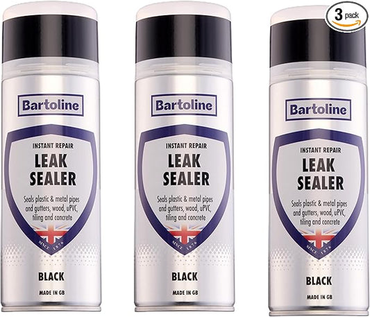 Bartoline Leak Sealer Spray, Black, 13.5 oz [3 Pack] - Instant Waterproof Sealant for Pipes, Gutters, Roofs, Cracks & More Weatherproof, Durable & Overpaintable - 400 ml
