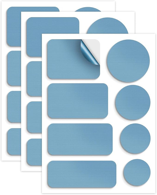 Waterproof Self-Adhesive Nylon Patches for Tent Repair Kit, 24pcs Outdoor Gear Tenacious Repair Tape, Fabric Patches for Clothes, Down Puffer Jacket, Tent, Sleeping Bag, Backpack, Sky Blue