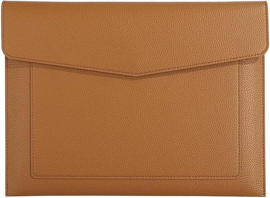 A4 Large Capacity Document Bag, Premium PU Leather File Holder, Multi-Color, Double-Layer Design, 13.39 x 10.04 Inches (Brown)