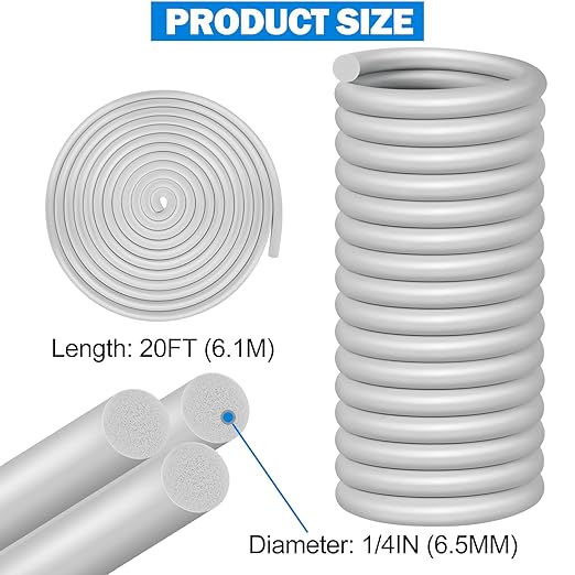 MYFAMIREA 20FT Backer Rod 1/4 Inch EPDM Rubber Caulk Saver Weather Strip Seal Concrete Expansion Joint Filler for Gaps and Joints, Gray
