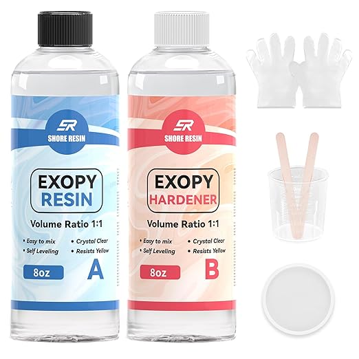 Epoxy Resin Kit, Crystal Clear 1:1 Self-Leveling Resin System with High Gloss Finish for Jewelry Making, Casting, Coating & DIY Craft Projects (16 OZ)