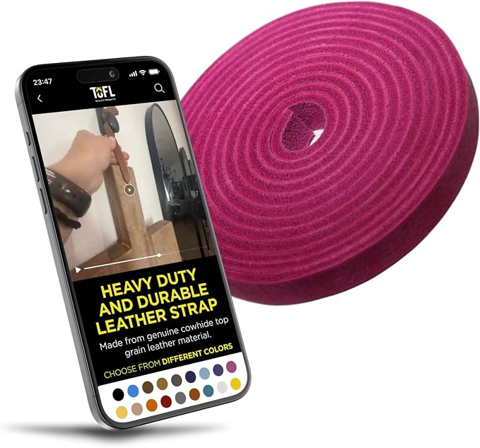TOFL 3/8" Wide Flat Leather Cord – 72" (6 Feet) Long × 1/8" Thick (7-8oz) | Real Cowhide Leather Strips for Crafts | Pink