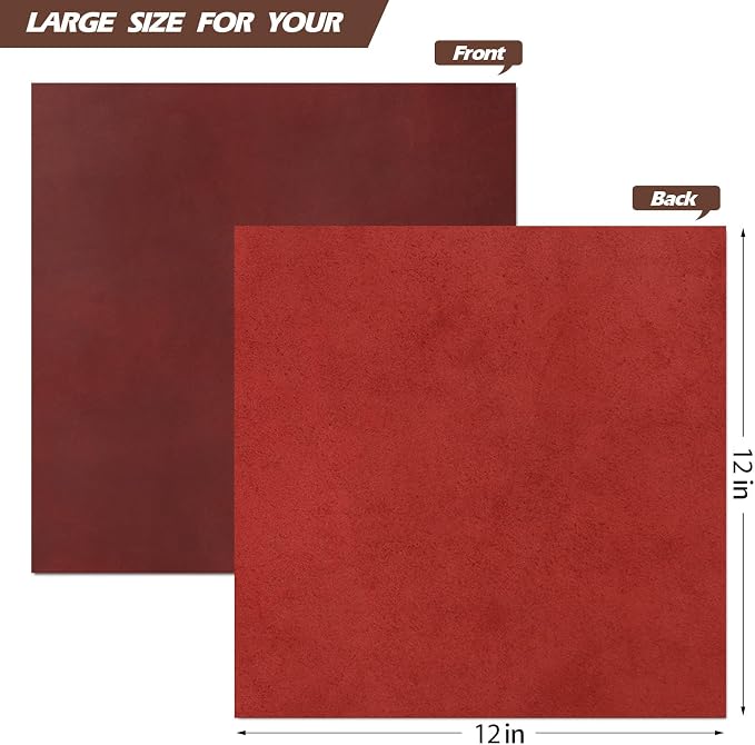 RingSun 12''X12'' Red Leather Sheets for Crafts (3mm), Full Grain Leather Tooling Leather