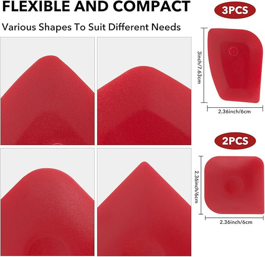 Pan Scraper 5PCS Plastic Scraper Set,Food Scraper Tool for Cast Iron, Pot and Pan Cleaning,Pan Scraper Tool for Cleaning Grease Burnt Food,Scraper Tool Kitchen (5, Red)