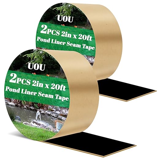U0U 2PCS Pond Liner Seam Tape,2" x 20'Self Adhesive Double Sided Butyl Pond Seam Tape for EPDM Pond Liners,Waterproof Sealing Tape for EPDM Pond Liner Garden Cover Repair (2" x 20'-2Pack)