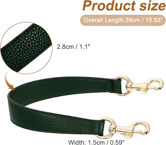 uxcell 14.17 Inch PU Leather Short Bag Strap with Clasp, Purse Handles Handbags Replacement Straps for Clutch Bag Underarm Bags, Dark Green, Gold Buckle