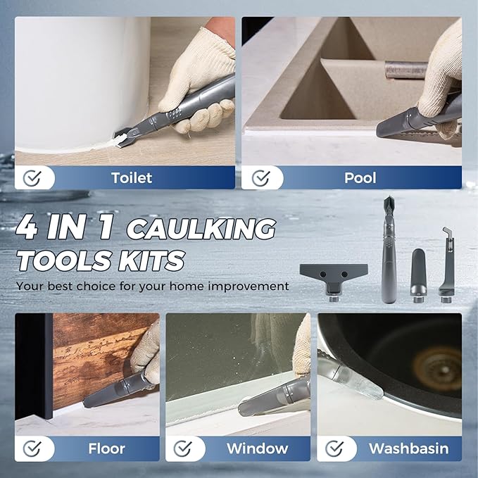 Sakerplus 3-in-1 Caulking Tool, Scraper & Silicone Trowel for Grout Removal and Caulk Smoothing, Sealant Application Tool for Bathroom Kitchen Tile Sink Window Frame (Aluminum Set, 3 Sets)