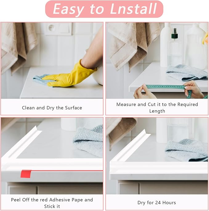 39 Inch Shower Threshold Water Dam, Silicone Barrier Shower Door Bottom Seal Strip, Self Adhesive Waterproof Barrier, for Kitchen Countertop Sink, Cooktop, Bathroom（White）
