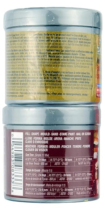PC Products PC-Woody Wood Repair Epoxy Paste Kit with Mixing Tool, Two-Part 6 oz in Two Cans, Tan (83321)