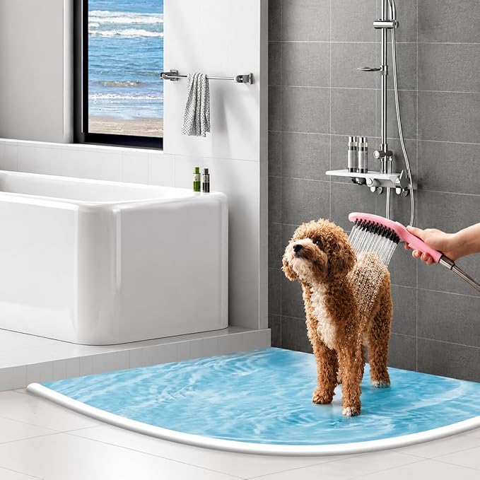 78 Inch Flexible Shower Threshold Water Dam, Self-Adhesive Collapsible Waterproof Seal Strip, Shower Pan Water Stopper Barrier, Shower Base Water Guard for Bathroom Tile, Bathtub and Wet Floor