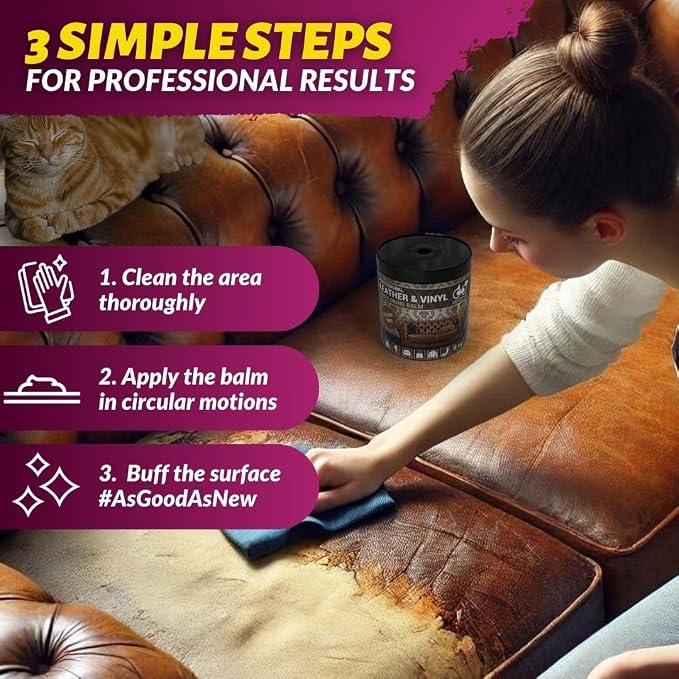 COCONIX Leather & Vinyl Recoloring Balm - Pure Black | Restore Faded, Worn, and Peeling Leather and Vinyl on Sofas, Chairs, and Car Seats | Vibrant Colors with Simple Application