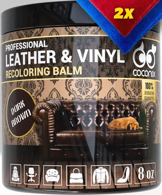 COCONIX Leather & Vinyl Recoloring Balm - Dark Brown | Restore Faded, Worn, and Peeling Leather and Vinyl on Sofas, Chairs, and Car Seats | Vibrant Colors with Simple Application