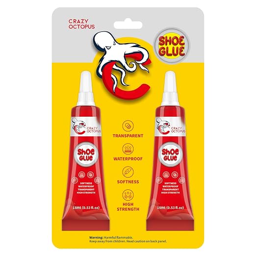 Shoe Glue, Strong Clear Shoe Repair Glue for Sneakers, Boots, Handbags, Soles, Heels, Super Glue for Shoes, Works on Leather, Rubber, Canvas, 15ml Tube x 2