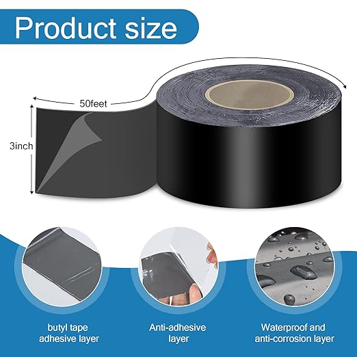 Deck Joist Tape 3''x50', 2 Pack Butyl Adhesive Tape for Decking Protection, Waterproof Joist Tape- Ideal for Wood & Metal, Outdoor Construction Use