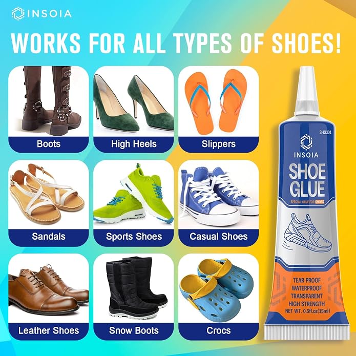 INSOIA Shoe Glue Sole Repair Kit, Heavy Duty Shoe Adhesive, Waterproof, Flexible, Clear-Drying for Sneakers, Boots, Leather, Rubber, Canvas and More - Dries Within 24 Hrs