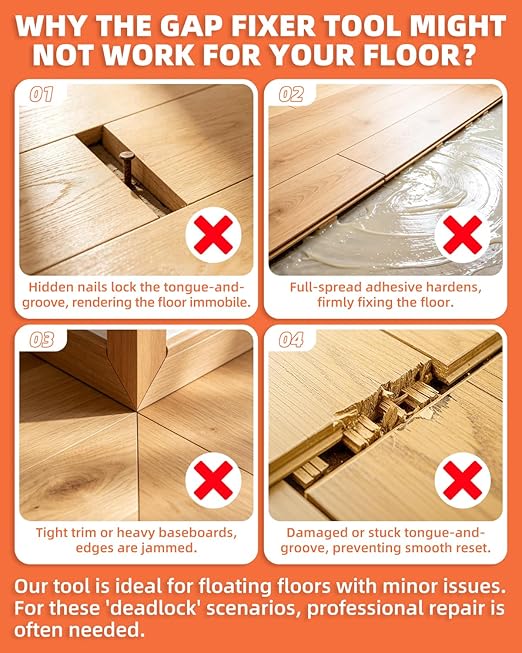 Floor Gap Fixer Tool Kit with Rubber Mallet, Dual 45° Striking Tool for Laminate & Vinyl Plank Flooring, Heavy Duty Suction Cup Set with 8 Sticky Pads & Gap Cleaning Brush