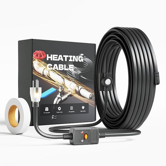 Heat Tape for Water Pipes with Thermostat, Anti-Freeze, Electric Heat Tape, Keeps Water Flowing at -22℉/-30℃, 30FT, Black, Listed 120V